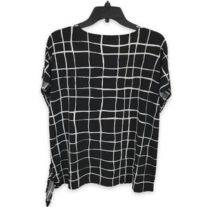 Chicos 2 Black and White Side Tie Scoop Short Sleeve Blouse Top
